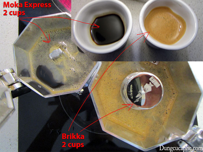 So sánh cà phê pha bằng Moka Express và Moka Brikka