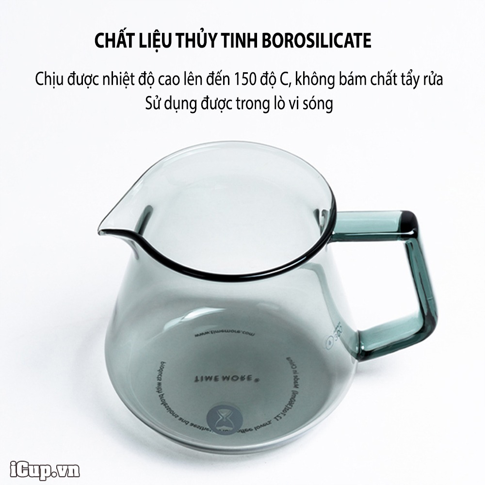 Bình đựng cà phê Timemore chất liệu thuỷ tinh Borosilicate chịu nhiệt độ lên đến 150 độ C